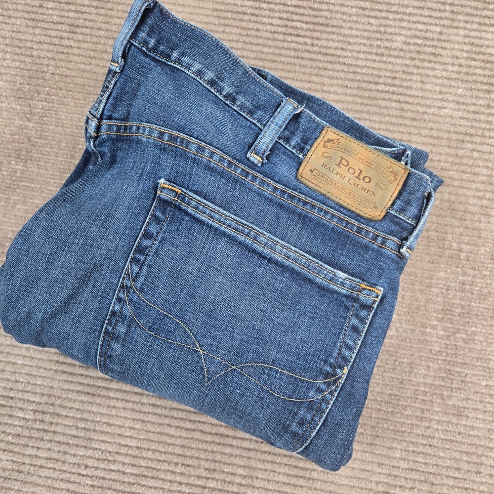 Polo Ralph Lauren Mens 40x32 Blue Hampton Relaxed Straight Distressed Jeans